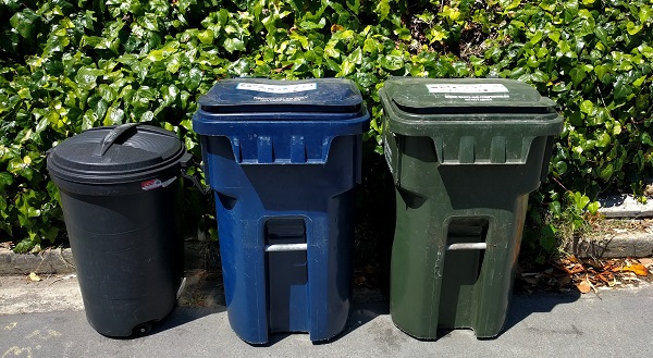 Trash and recycling bins